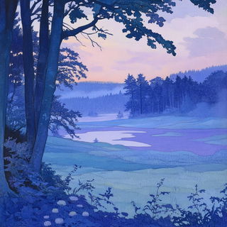 Chromaweft style, Midjourney V6.1: realistic landscape photograph of quiet dawn
