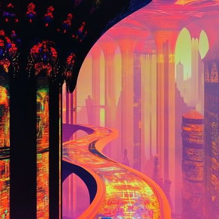 Lunarcascade style, Midjourney V6.1: megacity with futuristic bioarchitecture