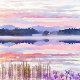 Pagodawash style, Midjourney V6.1: realistic landscape photograph of quiet dawn