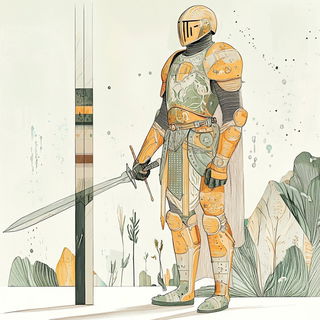 Fluorodye Gridism style, Midjourney V6.1: concept art character design of retropunk steam knight