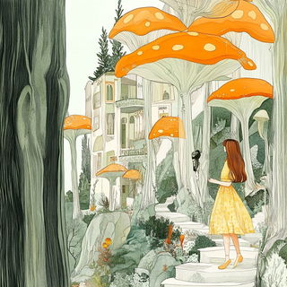 Fluorodye Gridism style, Midjourney V6.1: retro fairy-tale illustration
