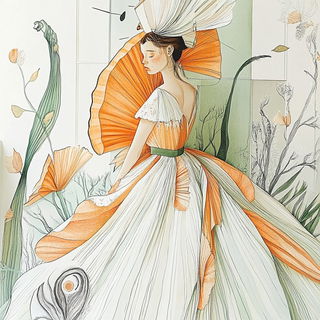 Fluorodye Gridism style, Midjourney V6.1: haute-couture fashion outfit