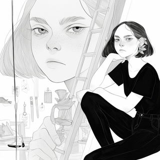 Fluorodye Gridism style, Midjourney V6.1: black-and-white manga comic strip
