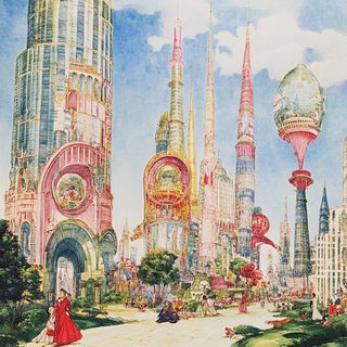 Pulpflare Papermaking style, Midjourney V6.1: megacity with futuristic bioarchitecture