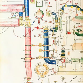 Pulpflare Papermaking style, Midjourney V6.1: technical infrastructure blueprint schematics