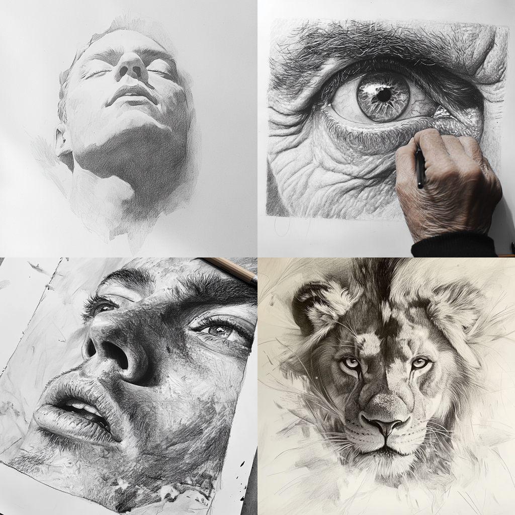 Dry brush drawing style, Midjourney V6.1, render 1 of 4