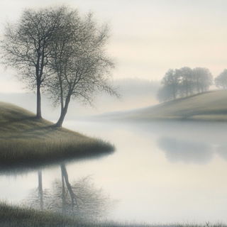 Kavros Graphic Union style, Midjourney V6.1: realistic landscape photograph of quiet dawn
