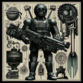Neon Lithocircuit style, Midjourney V6.1: concept art character design of retropunk steam knight