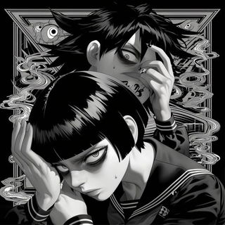 Neon Lithocircuit style, Midjourney V6.1: black-and-white manga comic strip