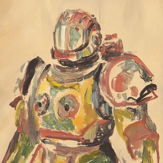 Lanternstone Lithodrama style, Midjourney V6.1: concept art character design of retropunk steam knight