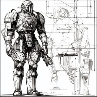 Chrome Ribbon Risoform style, Midjourney V6.1: concept art character design of retropunk steam knight