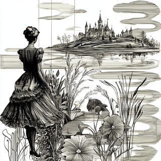 Chrome Ribbon Risoform style, Midjourney V6.1: retro fairy-tale illustration