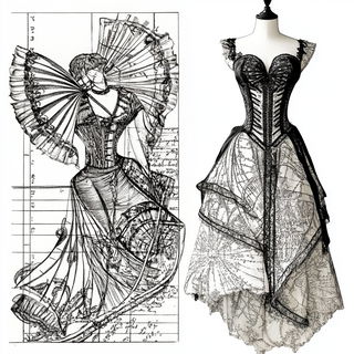 Chrome Ribbon Risoform style, Midjourney V6.1: haute-couture fashion outfit