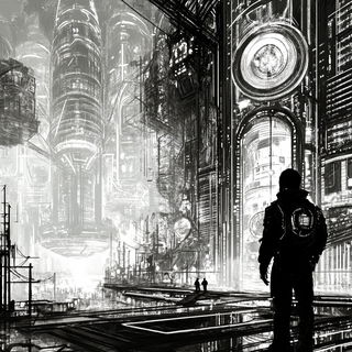 Chrome Ribbon Risoform style, Midjourney V6.1: cinematic shot from sci-fi movie