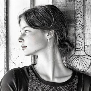 Chrome Ribbon Risoform style, Midjourney V6.1: photographic portrait of female protagonist
