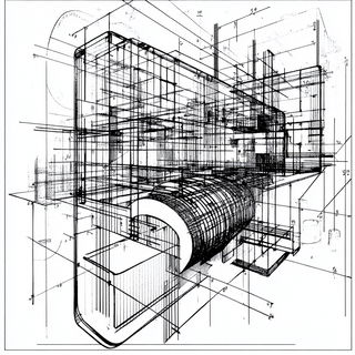 Chrome Ribbon Risoform style, Midjourney V6.1: technical infrastructure blueprint schematics