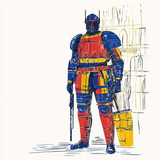 Prismatic Grotto style, Midjourney V6.1: concept art character design of retropunk steam knight