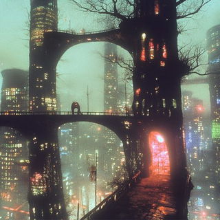 Axialectica style, Midjourney V6.1: megacity with futuristic bioarchitecture