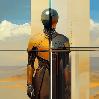 Thicket Mythocollage style, Midjourney V6.1: concept art character design of retropunk steam knight