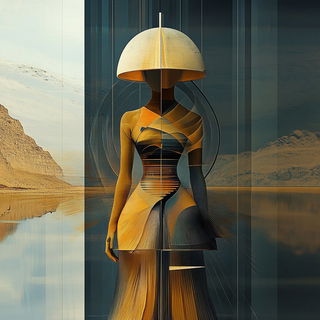 Thicket Mythocollage style, Midjourney V6.1: haute-couture fashion outfit