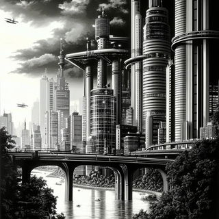 Mountainflora Chromoxylography style, Midjourney V6.1: megacity with futuristic bioarchitecture