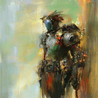 Blossomblack style, Midjourney V6.1: concept art character design of retropunk steam knight