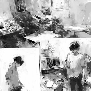Blossomblack style, Midjourney V6.1: black-and-white manga comic strip