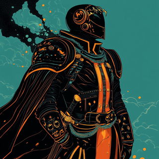 Suncoil Wash style, Midjourney V6.1: concept art character design of retropunk steam knight