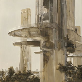 Crosstint style, Midjourney V6.1: megacity with futuristic bioarchitecture
