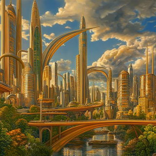 Fossilcut style, Midjourney V6.1: megacity with futuristic bioarchitecture