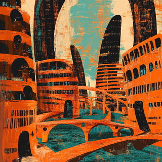 Blazonframe style, Midjourney V6.1: megacity with futuristic bioarchitecture