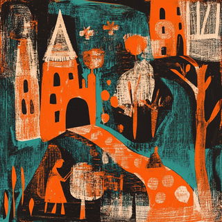 Blazonframe style, Midjourney V6.1: retro fairy-tale illustration
