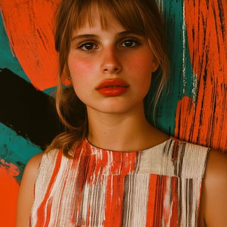 Blazonframe style, Midjourney V6.1: photographic portrait of female protagonist