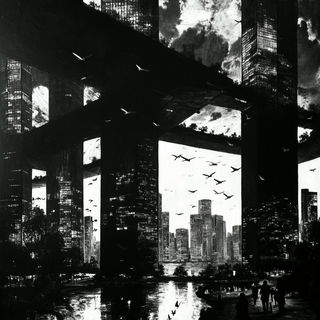 Inkhide style, Midjourney V6.1: megacity with futuristic bioarchitecture