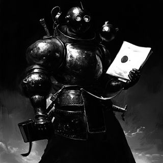 Inkhide style, Midjourney V6.1: concept art character design of retropunk steam knight