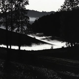 Inkhide style, Midjourney V6.1: realistic landscape photograph of quiet dawn