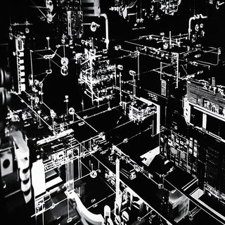 Inkhide style, Midjourney V6.1: technical infrastructure blueprint schematics