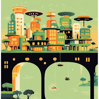 Mosswater Tiger Survey style, Midjourney V6.1: megacity with futuristic bioarchitecture