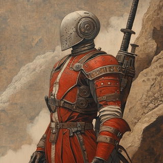Turbulent Winter Expressionism style, Midjourney V6.1: concept art character design of retropunk steam knight