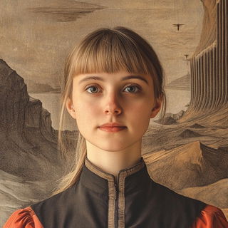 Turbulent Winter Expressionism style, Midjourney V6.1: photographic portrait of female protagonist