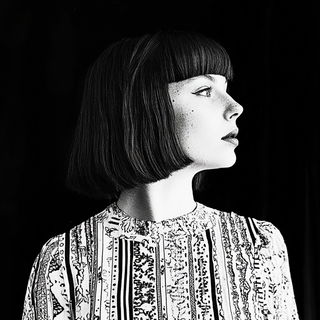 Ornamenterrestrial style, Midjourney V6.1: photographic portrait of female protagonist
