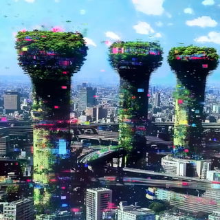 Merribrook Pictureworks style, Midjourney V6.1: megacity with futuristic bioarchitecture