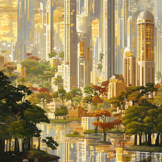 Enamelstorm style, Midjourney V6.1: megacity with futuristic bioarchitecture