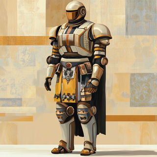 Enamelstorm style, Midjourney V6.1: concept art character design of retropunk steam knight