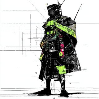 Planetary Weft style, Midjourney V6.1: concept art character design of retropunk steam knight