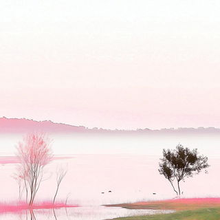 Vapor Monolith style, Midjourney V6.1: realistic landscape photograph of quiet dawn