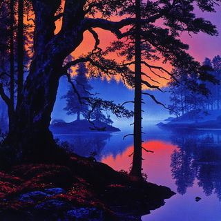 Chromastop Motionworks style, Midjourney V6.1: realistic landscape photograph of quiet dawn