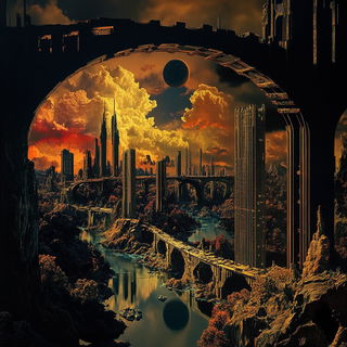 Crimson Anvil Valleys style, Midjourney V6.1: megacity with futuristic bioarchitecture