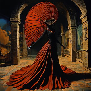 Crimson Anvil Valleys style, Midjourney V6.1: haute-couture fashion outfit