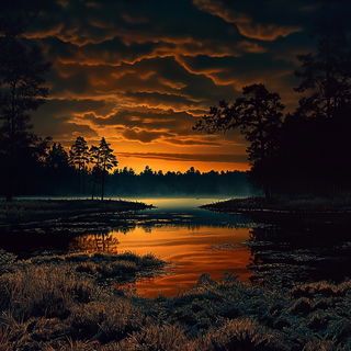 Crimson Anvil Valleys style, Midjourney V6.1: realistic landscape photograph of quiet dawn